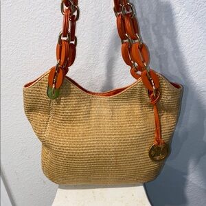 ❤️MICHAEL Michael Kors Lillie Orange and Tan Woven Shoulder Bag